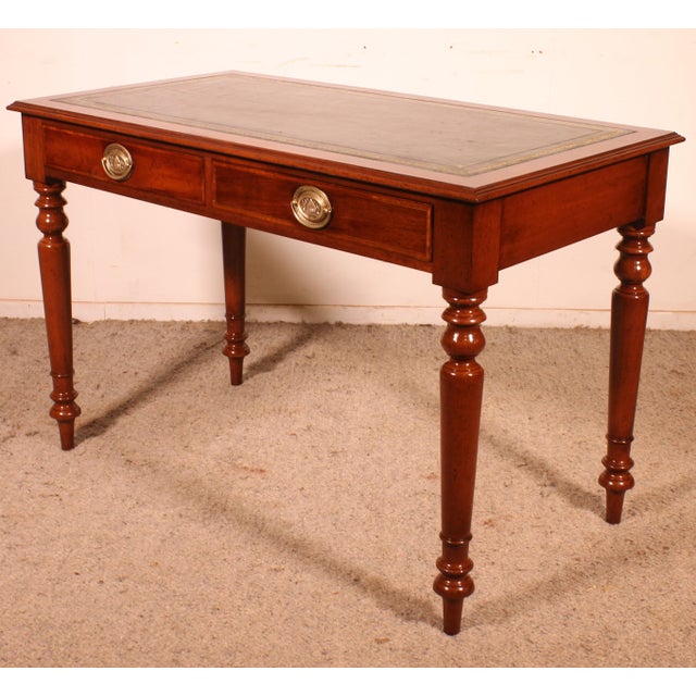 Mahogany Flat Desk with Drawers and Inlays, 19th-Century For Sale - Image 10 of 14