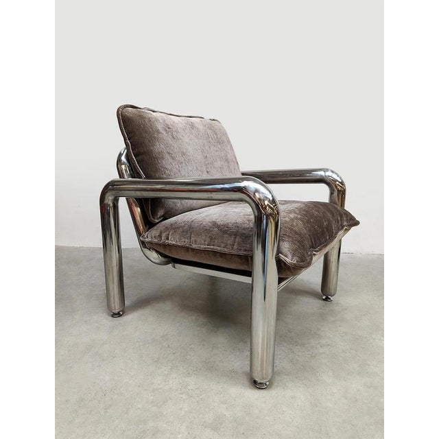 Chrome Armchair in Velvet Brown by Hkliving For Sale - Image 3 of 7