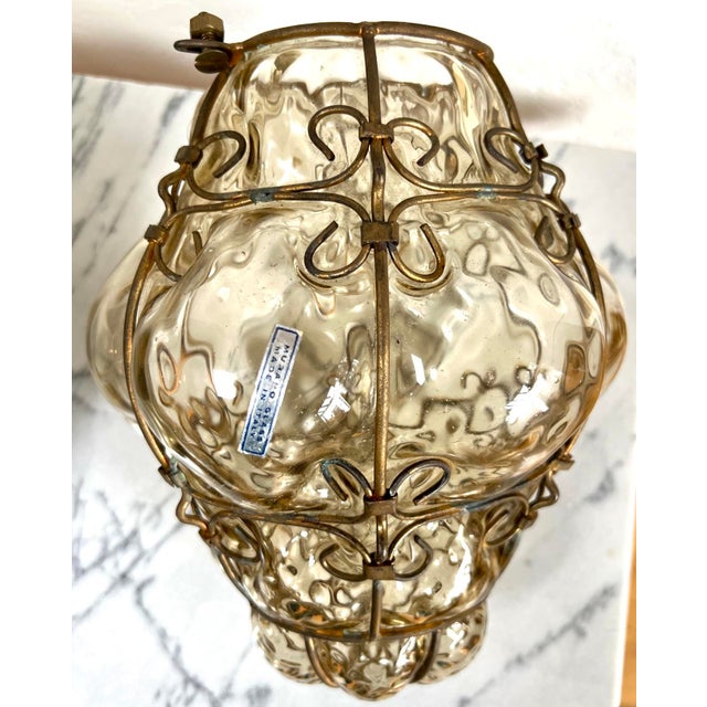 Seguso Murano Hand-Blown Glass Lantern With Sculptural Metal Cage 1930s to 1950s For Sale - Image 17 of 17