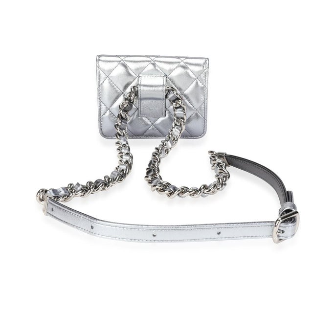Contemporary Silver Metallic Quilted Lambskin Coco Punk Belt Bag For Sale - Image 3 of 7
