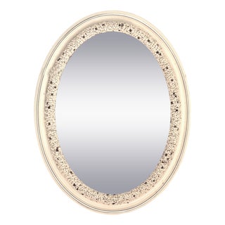 Late 20th Century Oval Wall Mirror with Capodimonte Porcelain Buds and Silver Leaf Details from Giulio Tucci, Italy For Sale