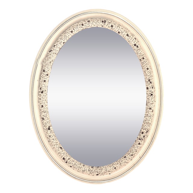 Late 20th Century Oval Wall Mirror with Capodimonte Porcelain Buds and Silver Leaf Details from Giulio Tucci, Italy For Sale