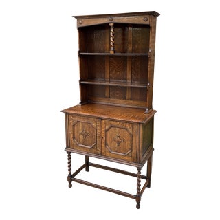 Antique English Oak Welsh Plate Dresser Sideboard Barley Twist Petite C. 1920s For Sale
