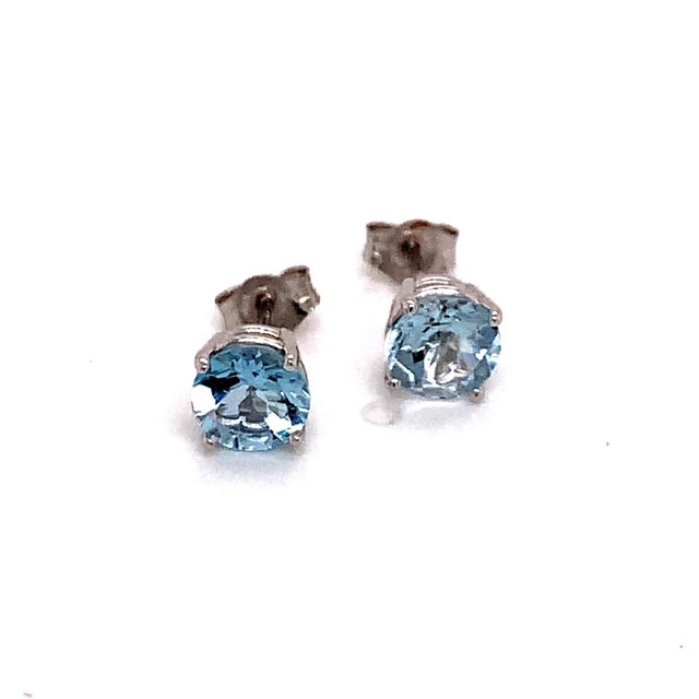 Metal Natural Aquamarine Stud Earrings 14Karat White Gold 1.0 TCW Certified For Sale - Image 7 of 11