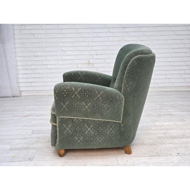 Vintage Danish Lounge Chair in Light Green Furniture Wool, 1960s For Sale - Image 12 of 18