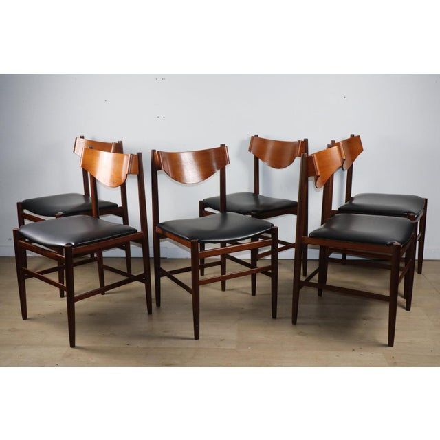 Chairs in Teak and Black Imitation Leather by Gianfranco Frattini, 1960s, Set of 6 For Sale - Image 6 of 18