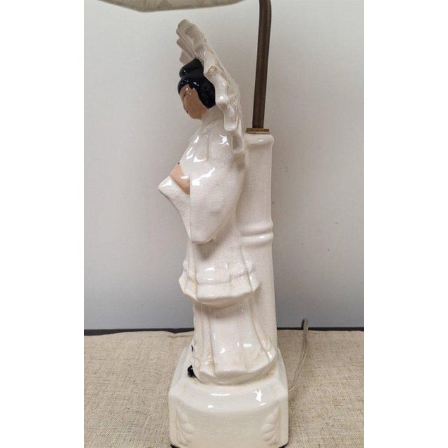 Metal Vintage Mid-Century Blanc De Chine Figural Table Lamps - Pair For Sale - Image 7 of 15