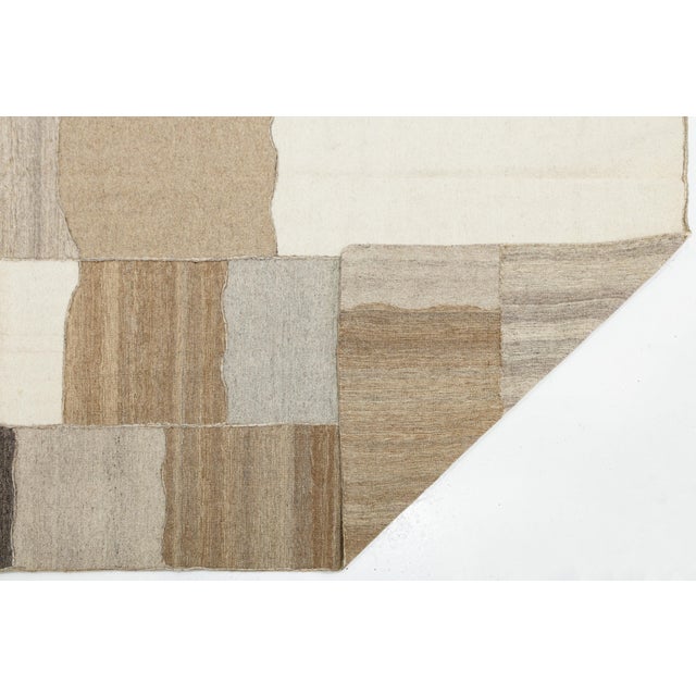 Contemporary Contemporary Minimalist Neutral Patchwork Wool Kilim Rug Wabi-Sabi Handmade For Sale - Image 3 of 12