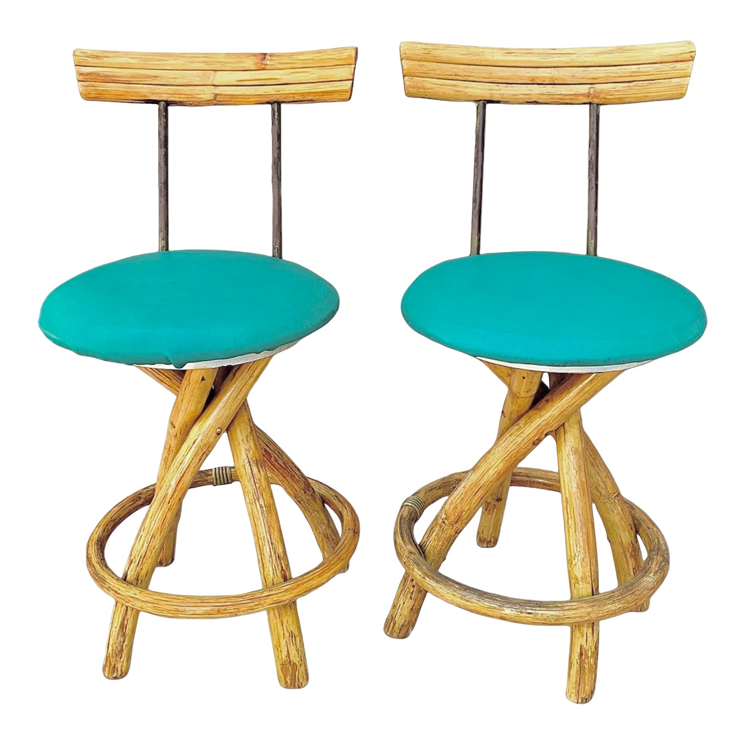 Mid Century Bamboo Counter Stools Set of 2 Chairish