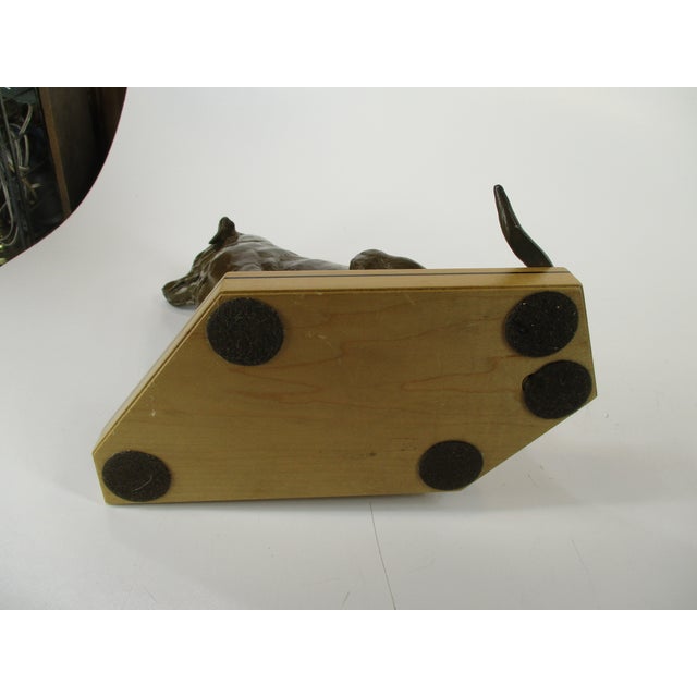 Bronze Dog Statue Lab, Labrador Sitting Wooden Bace Artist Signed: Name? & 1995 For Sale - Image 10 of 12