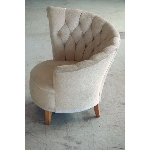1940s Hollywood Regency Asymmetrical Fan Back Tufted Lounge Chair