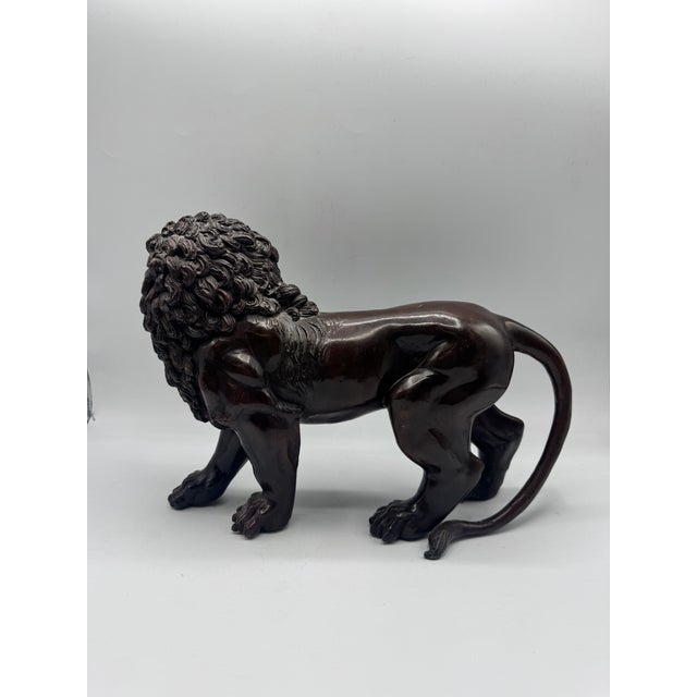Large Antique Bronze Lion Pair 13” Italian Style Mantel Statues Heavy Matched For Sale - Image 10 of 14