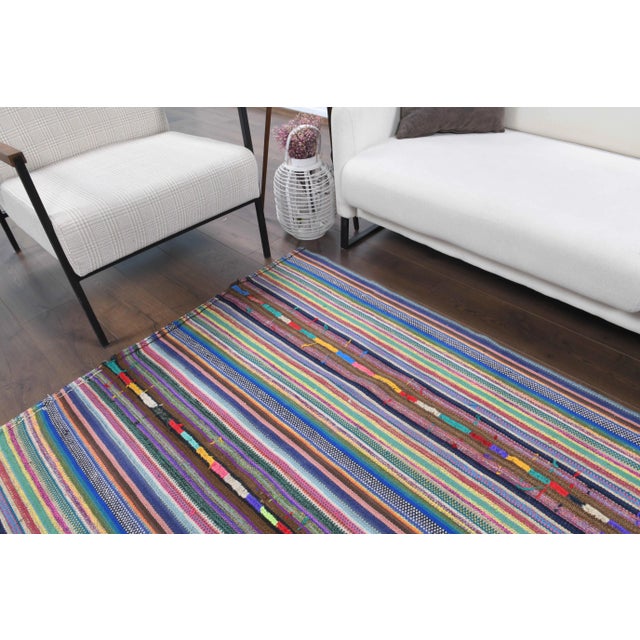 Vintage Turkish Oushak Handmade Wool Cotton Pink Kilim Area Rug For Sale - Image 4 of 11