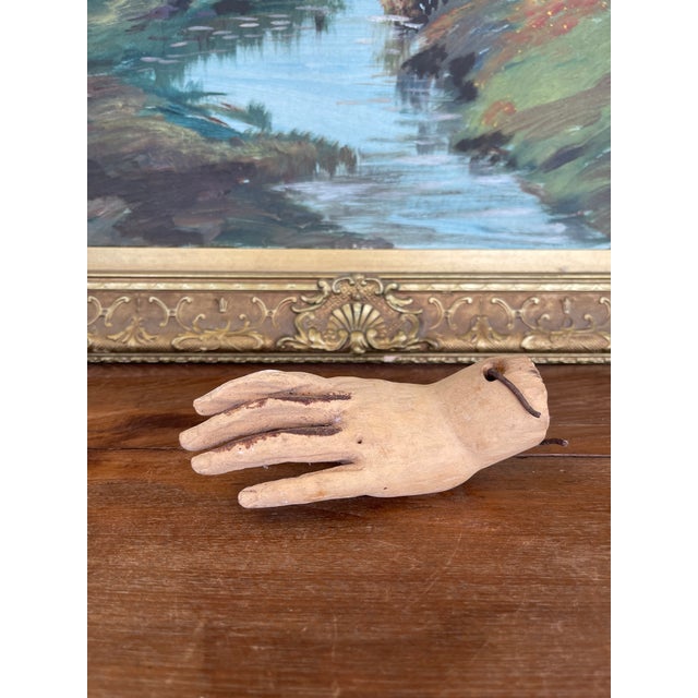 Antique Carved Wooden Articulated Hand Fragment With Original Hook, Likely Religious or Folk Art, 19th Century. For Sale - Image 4 of 10