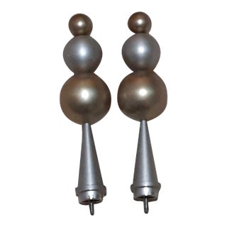 Custom Showhouse Heavy Metal 10" Tall Solid Designer Rods/Finials Gold and Silver - 4 Available For Sale