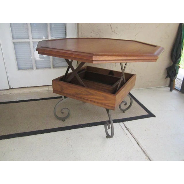 1970s Vintage Octagonal Dark Color Wood Coffee Table With Storage Underneath For Sale - Image 10 of 12