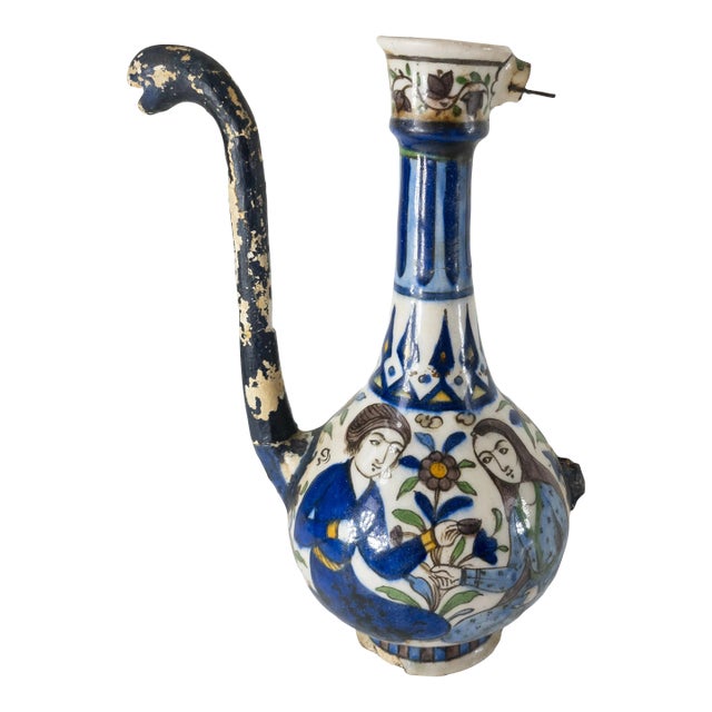 19th Century Ottoman Persian Iznik Style Ewer Pitcher With Losses For Sale