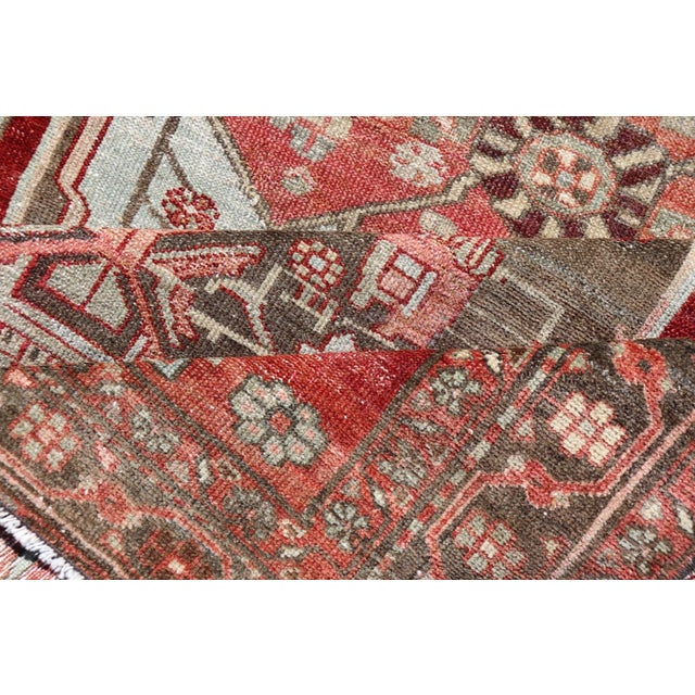 Red Antique Persian Hamadan Rug With Colorful Geometric Medallion For Sale - Image 8 of 9