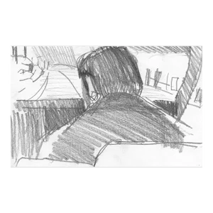 1970s Drawing of Man Riding in a Car