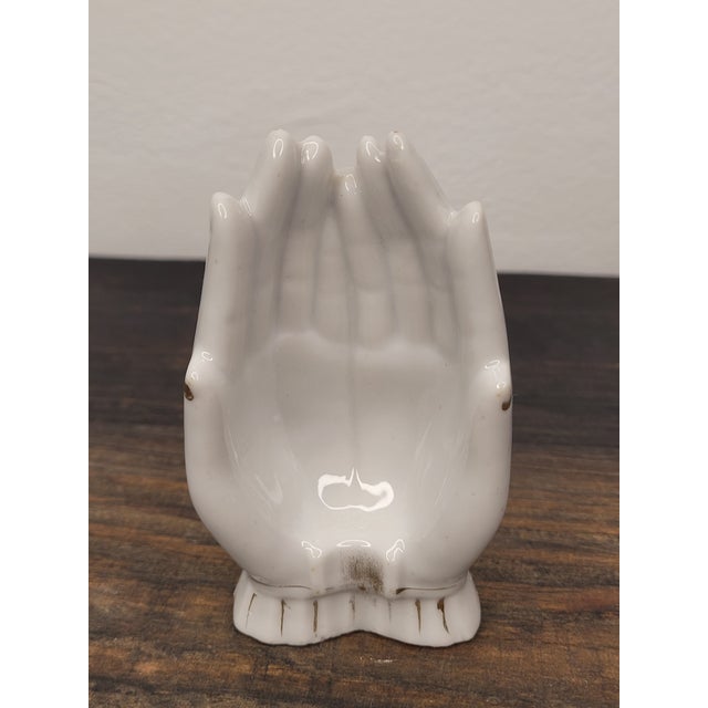 Mid 20th Century Porcelain Cupped Hands Trinket Dish - Made in Japan For Sale - Image 11 of 12