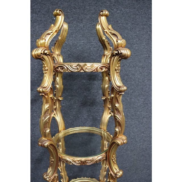 Gold Hollywood Regency Gilt Wood and Glass Etagere Display Stand For Sale - Image 8 of 11