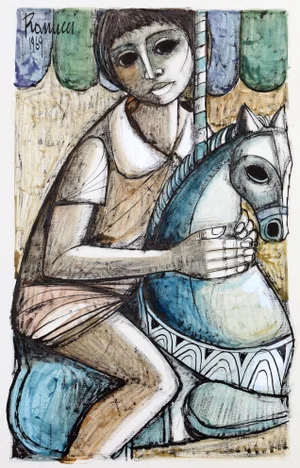 Lucio Ranucci Boy on Carousel, Watercolor by Lucio Ranucci 1969