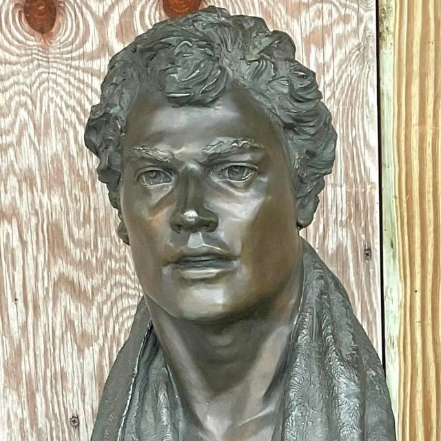 Vintage Regency Glenda Goodacre Attributed Bronze Bust of Man For Sale - Image 12 of 12