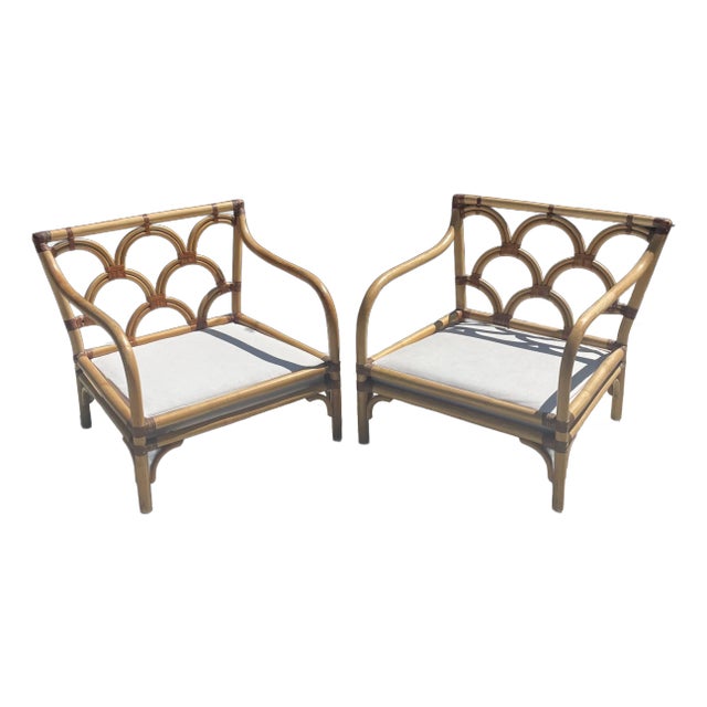 Vintage Rattan Lounge Chairs by Peter Rocchia of Wicker Works- Set of 2 For Sale