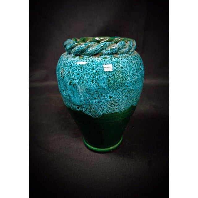 French Vintage Enameled Vase With Twisted Rim - Multicolored Ceramic For Sale - Image 3 of 5