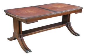 Mid 20th Century Duncan Phyfe Mahogany Tooled Leather Extendable Coffee Table 40-64"