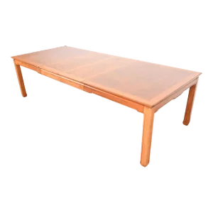 Henredon Mid-Century Hollywood Regency Burl Wood Extension Dining Table, Newly Refinished