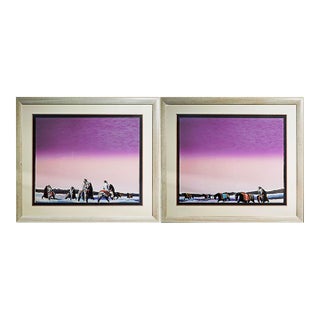 Earl Biss "Horse Thieves at Dusk" Purple Color Sky Custom Framed Hand Signed For Sale
