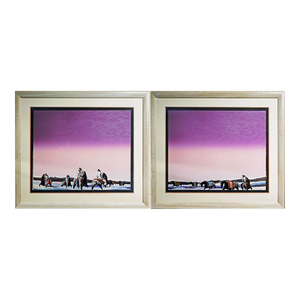Earl Biss "Horse Thieves at Dusk" Purple Color Sky Custom Framed Hand Signed