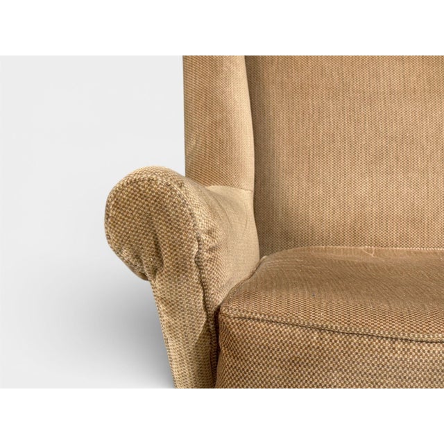 1950s Paolo Buffa Style, Wingback Lounge Chairs, Fabric, Wood, Italy, 1950s For Sale - Image 5 of 11