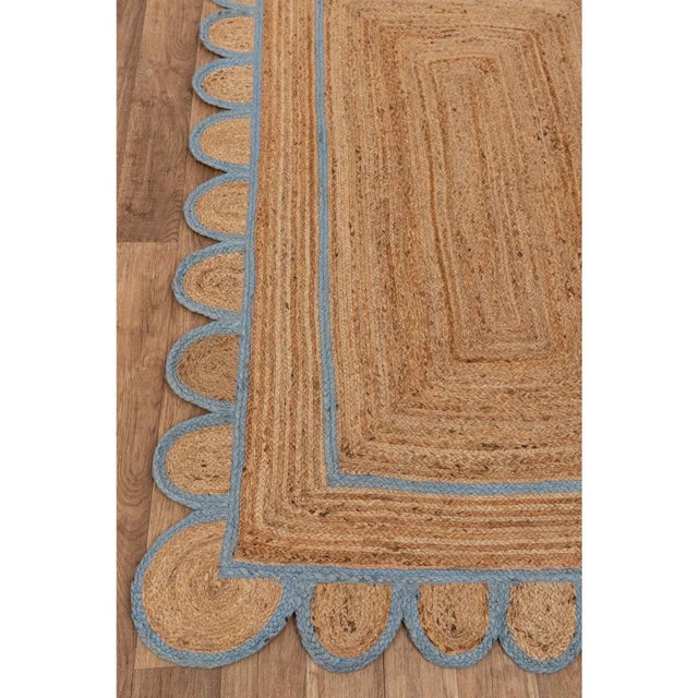 Modern Light Blue Scallop Jute Hand Made Rug - 10'x14' For Sale - Image 3 of 9
