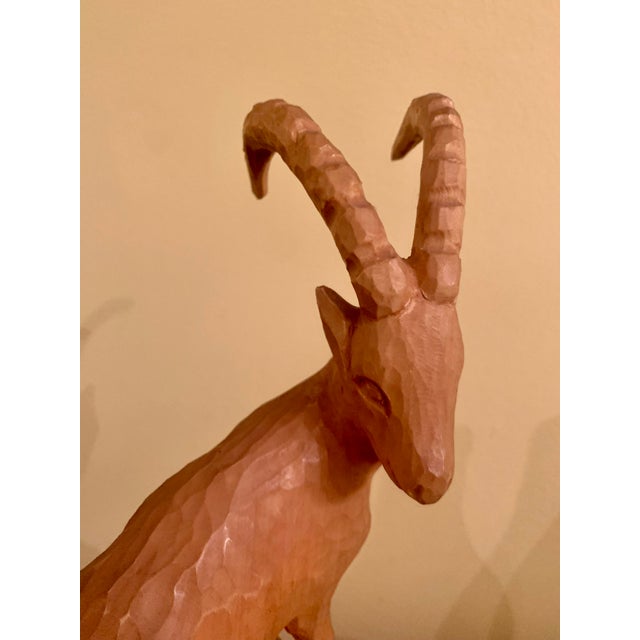 Wood Mid 20th Century Large Black Forest Wooden Ibex Carving For Sale - Image 7 of 11