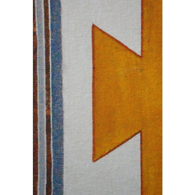 Late 20th Century Native Pecos Southwestern Navajo Geometric Textile Tribal Rug Oil Painting 42" For Sale - Image 6 of 12