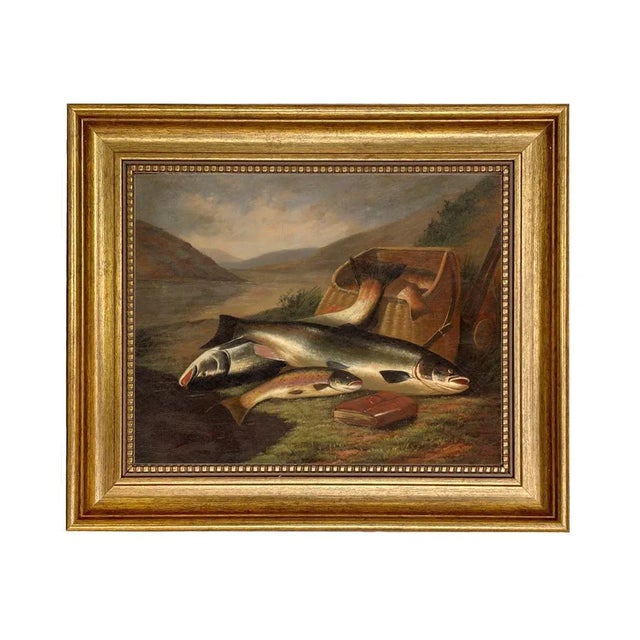 Atlantic Salmon and Brown Trout Canvas Print in Antiqued Gold Frame, 11-1/2" X 13-1/2" For Sale - Image 4 of 4