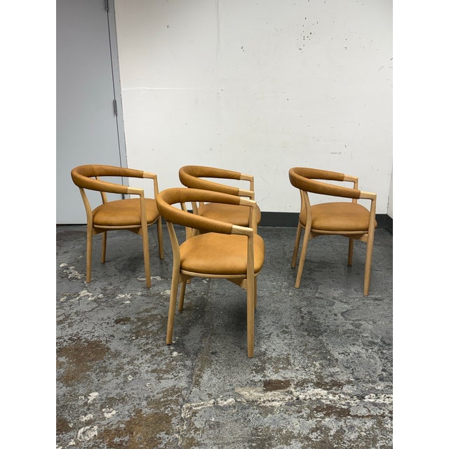 West Elm Irvine Sesame Leather Dining Chairs, Set of Four For Sale In San Francisco - Image 6 of 12