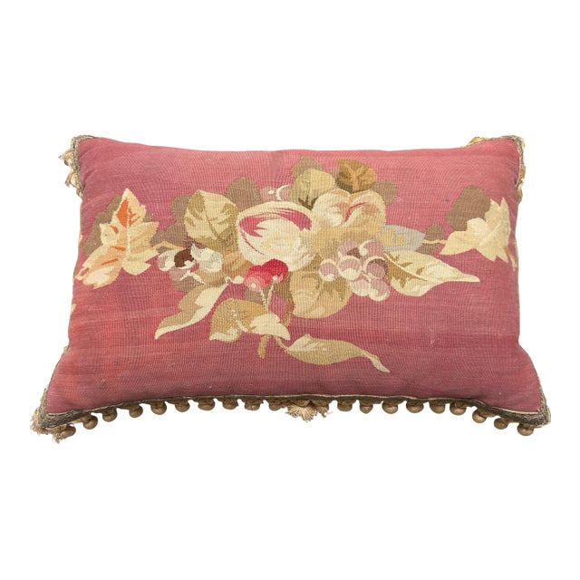 French Aubusson Needlepoint & Silk Down Designer Pillow For Sale