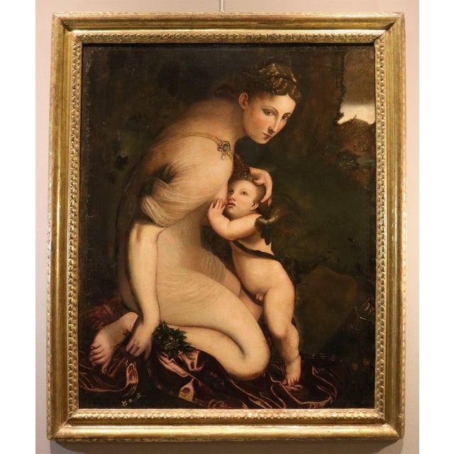 Camillo boccaccino (cremona, 1505 – 1546) follower venus breastfeeding cupid 17th century oil on canvas (113 x 92 cm - in...