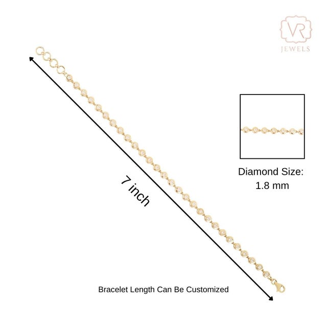 Modern Minimalist Bezel Set Diamond Tennis Bracelet in 14k Yellow Gold 7 Inches For Sale - Image 12 of 16
