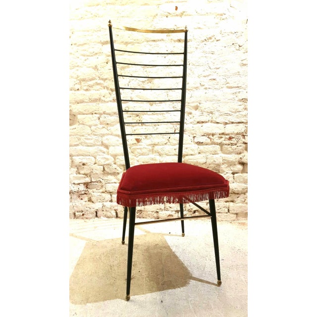 Metal Large Wrought Iron & Brass Chair, 1950s For Sale - Image 7 of 7