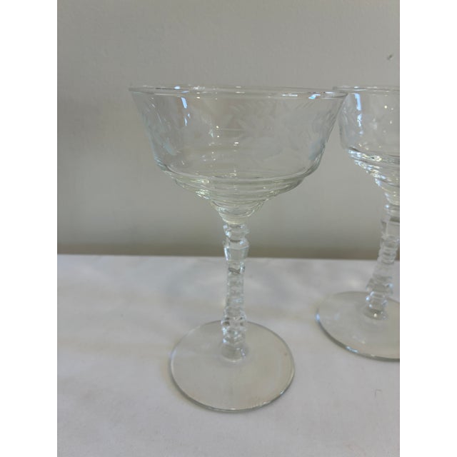 Libbey Glass Co. Vintage Libbey Rock Sharpe Etched Crystal Champagne Coupes - Set of 3 For Sale - Image 4 of 7