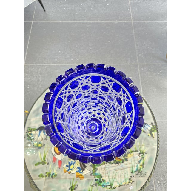 Large Cobalt Blue Cut Crystal Vase from Les Grands Ducs, 1980s For Sale - Image 11 of 12