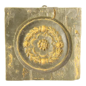 Antique Square Wax Mold for Marzipan/Springerle Cookies With Floral Wreath