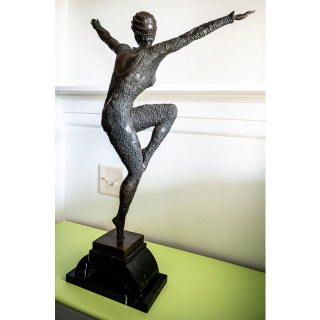 Mid 20th Century Monumental Art Deco Bronze Dancer After d.h. Chiparus, 27.5” Sculpture on Marble Base For Sale - Image 6 of 7