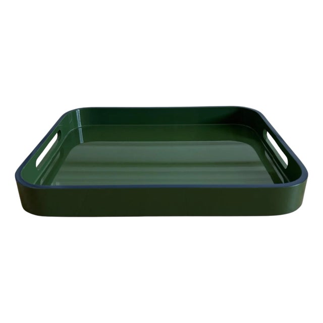 Green Navy Trim Lacquered High Gloss Serving Tray For Sale