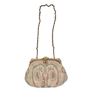 1950’s Antique Paisley and Garland Beaded Evening Bag - For Sale