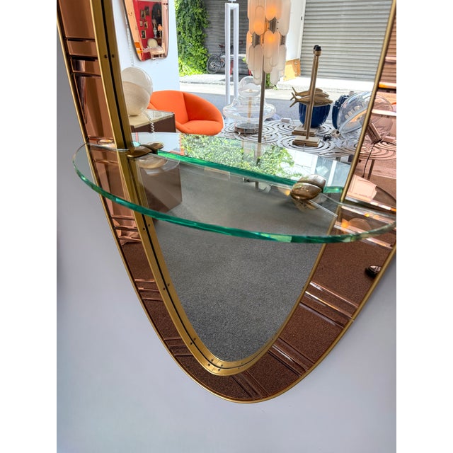 Large Full-Length Mirror Console Pink Glass and Brass by Cristal Art Italy, 1960s For Sale - Image 12 of 12